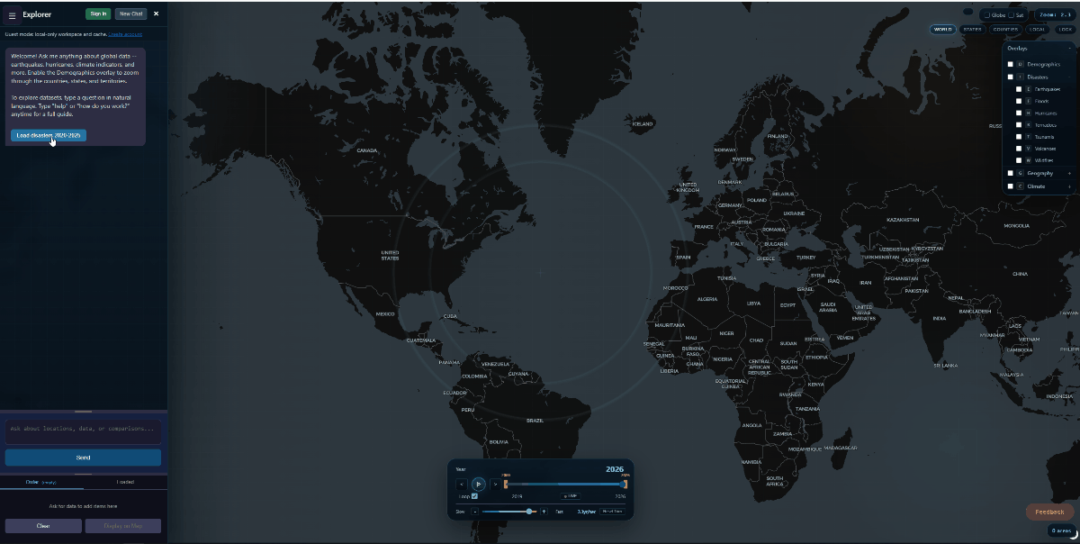 Disaster data loading and animating on the DaedalMap map view